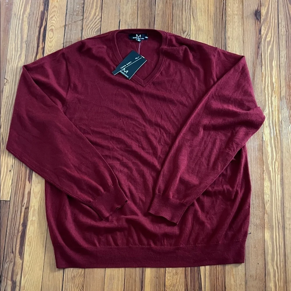 MAGASCHONI Men's XL/T 100% Wool V-Neck Sweater Pullover Dark Red Holiday NWT - Picture 3 of 7